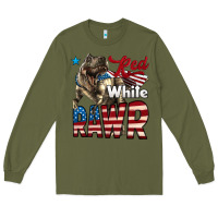 Army Green Red White Rawr Dinosaur T-Rex Long Sleeve Tee - LillyAllenDesigns