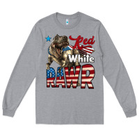 Heather Grey Red White Rawr Dinosaur T-Rex Long Sleeve Tee - LillyAllenDesigns
