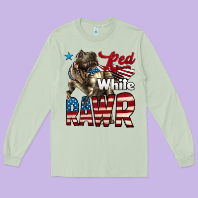 Red White Rawr Dinosaur T-rex Long Sleeve Tee Designed By Lillyallendesigns