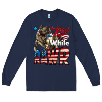 Navy Red White Rawr Dinosaur T-Rex Long Sleeve Tee - LillyAllenDesigns