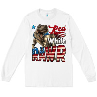 White Red White Rawr Dinosaur T-Rex Long Sleeve Tee - LillyAllenDesigns