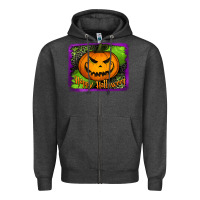 Charcoal Heather happy halloween jack o' lantern pumpkin Zipper Hoodie - Jasminsmagicworld