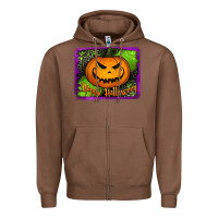 Chestnut happy halloween jack o' lantern pumpkin Zipper Hoodie - Jasminsmagicworld