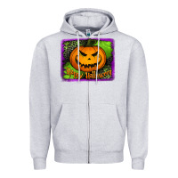 Heather Grey happy halloween jack o' lantern pumpkin Zipper Hoodie - Jasminsmagicworld
