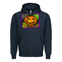 Navy happy halloween jack o' lantern pumpkin Zipper Hoodie - Jasminsmagicworld