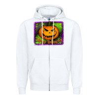 White happy halloween jack o' lantern pumpkin Zipper Hoodie - Jasminsmagicworld