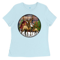Baby Blue elk buck deer christmas Ladies Tee - LillyAllenDesigns