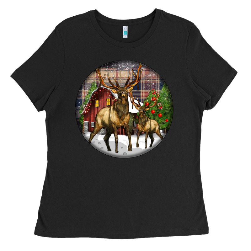 Elk Buck Deer Christmas Ladies Tee by LillyAllenDesigns | Teevron