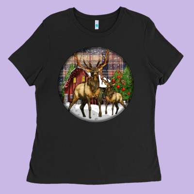 Elk Buck Deer Christmas Ladies Tee Designed By Lillyallendesigns