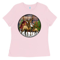 Bubblegum Pink elk buck deer christmas Ladies Tee - LillyAllenDesigns