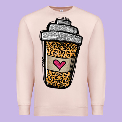 Leopard Glitter Coffee Cup Premium Sweatshirt Designed By Jasminsmagicworld