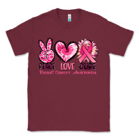 Burgundy Peace love cure Breast Cancer Awareness Classic Tee - FaDigitalArtStudio