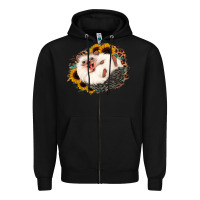 Black happy hedgehog sunflower leopard Zipper Hoodie - Jasminsmagicworld