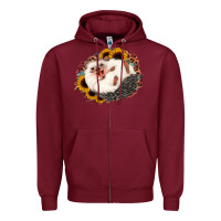 Burgundy happy hedgehog sunflower leopard Zipper Hoodie - Jasminsmagicworld