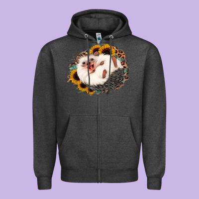 Happy Hedgehog Sunflower Leopard Zipper Hoodie Designed By Jasminsmagicworld