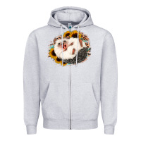 Heather Grey happy hedgehog sunflower leopard Zipper Hoodie - Jasminsmagicworld