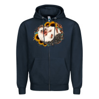 Navy happy hedgehog sunflower leopard Zipper Hoodie - Jasminsmagicworld