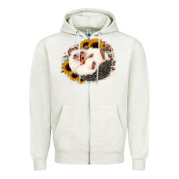 Oatmeal Heather happy hedgehog sunflower leopard Zipper Hoodie - Jasminsmagicworld