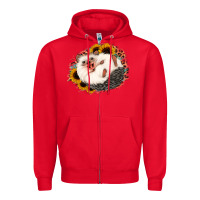 Red happy hedgehog sunflower leopard Zipper Hoodie - Jasminsmagicworld