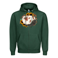 Sports Green happy hedgehog sunflower leopard Zipper Hoodie - Jasminsmagicworld
