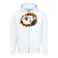 White happy hedgehog sunflower leopard Zipper Hoodie - Jasminsmagicworld
