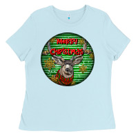 Baby Blue mule buck deer head christmas Ladies Tee - LillyAllenDesigns