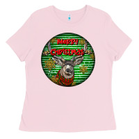 Bubblegum Pink mule buck deer head christmas Ladies Tee - LillyAllenDesigns
