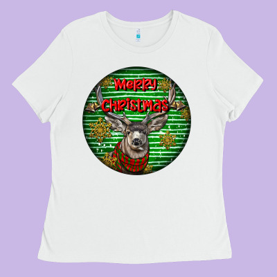 Mule Buck Deer Head Christmas Ladies Tee Designed By Lillyallendesigns