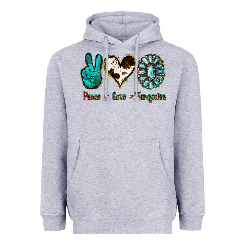 Peace Love Turquoise Heavyweight Hoodie by Jasminsmagicworld | Teevron