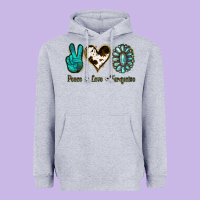 Peace Love Turquoise Heavyweight Hoodie Designed By Jasminsmagicworld