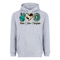 Heather Grey Peace Love Turquoise Heavyweight Hoodie - Jasminsmagicworld