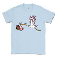 Dusty Blue stork with black baby girl Classic Tee - BarkalooDesign