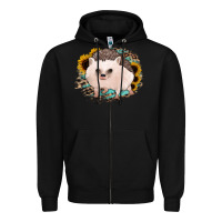 Black hedgehog with sunflowers and leopard Zipper Hoodie - Jasminsmagicworld