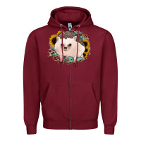 Burgundy hedgehog with sunflowers and leopard Zipper Hoodie - Jasminsmagicworld