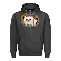 Charcoal Heather hedgehog with sunflowers and leopard Zipper Hoodie - Jasminsmagicworld