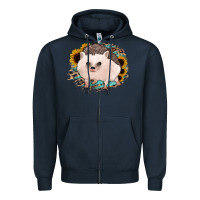 Navy hedgehog with sunflowers and leopard Zipper Hoodie - Jasminsmagicworld
