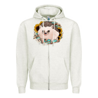 Oatmeal Heather hedgehog with sunflowers and leopard Zipper Hoodie - Jasminsmagicworld