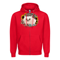 Red hedgehog with sunflowers and leopard Zipper Hoodie - Jasminsmagicworld