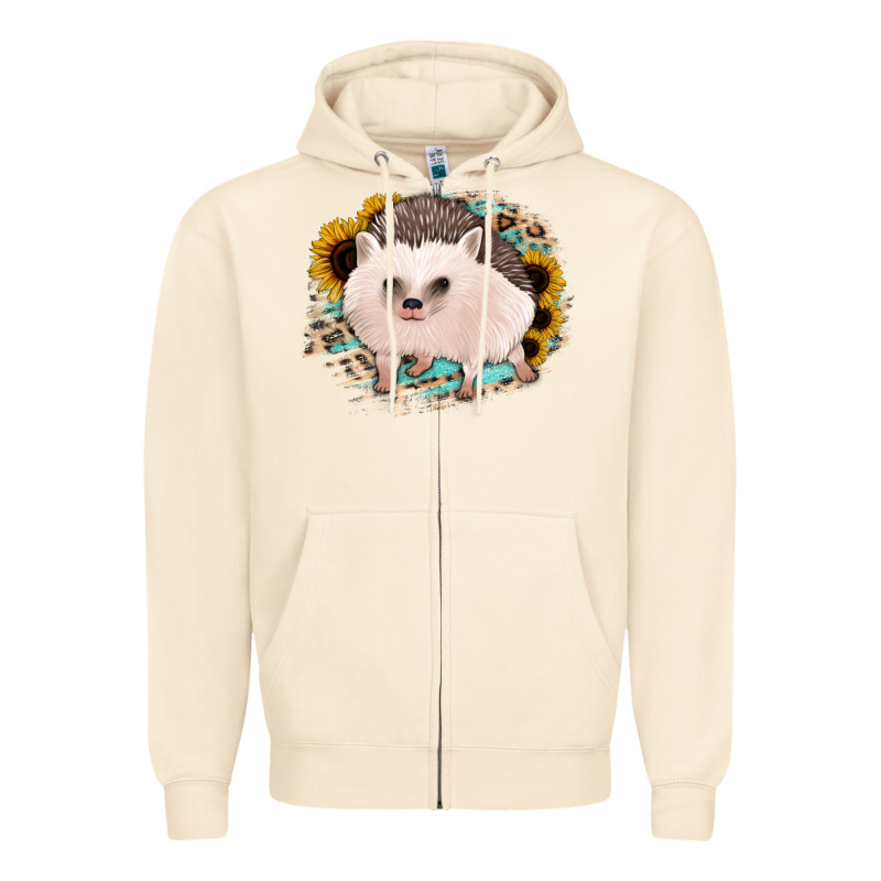 Hedgehog With Sunflowers And Leopard Zipper Hoodie by Jasminsmagicworld | Teevron