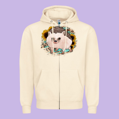 Hedgehog With Sunflowers And Leopard Zipper Hoodie Designed By Jasminsmagicworld