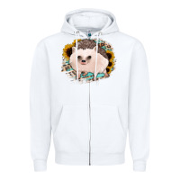 White hedgehog with sunflowers and leopard Zipper Hoodie - Jasminsmagicworld