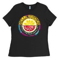 Black Hello Summer Ladies Tee - CowhideDigitalArt