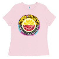 Bubblegum Pink Hello Summer Ladies Tee - CowhideDigitalArt