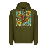 Army Green western highland cow Premium Hoodie - BarkalooDesign