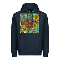 Navy western highland cow Premium Hoodie - BarkalooDesign