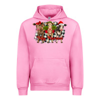 Fuchsia Pink feliz navidad heifers front view Urban Hoodie - RanaPortraitStore