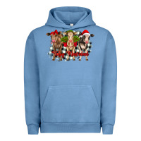 Pigment Pebble Blue feliz navidad heifers front view Urban Hoodie - RanaPortraitStore