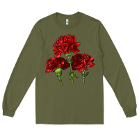 Army Green Scarlet Red Carnation Illustrations Long Sleeve Tee - LillyAllenDesigns