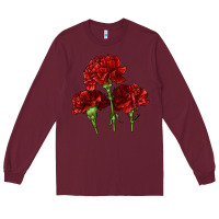 Burgundy Scarlet Red Carnation Illustrations Long Sleeve Tee - LillyAllenDesigns