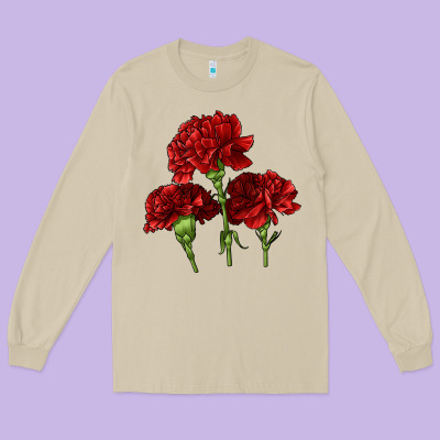 Scarlet Red Carnation Illustrations Long Sleeve Tee Designed By Lillyallendesigns